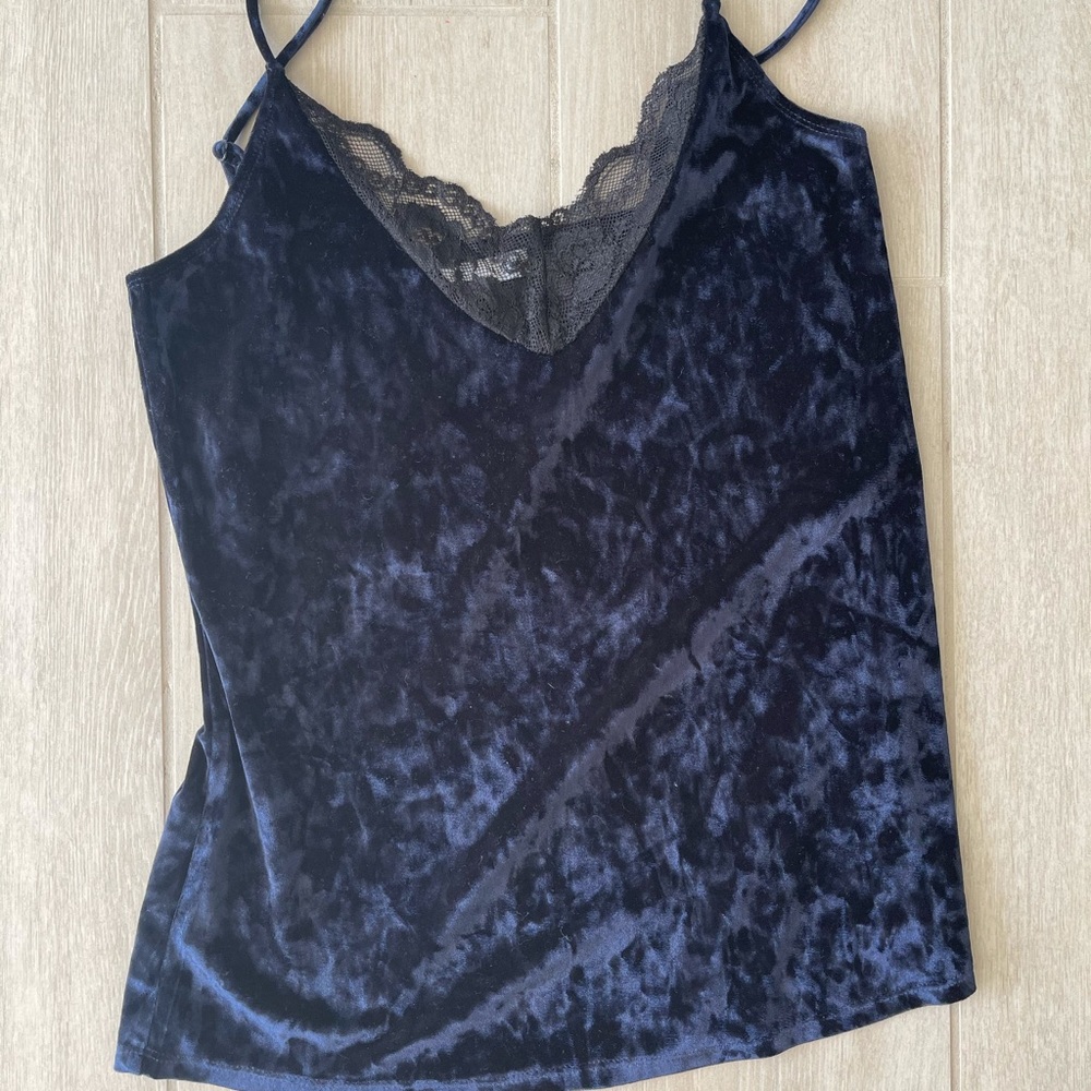 Socialite navy blue crushed velvet tank camisole
